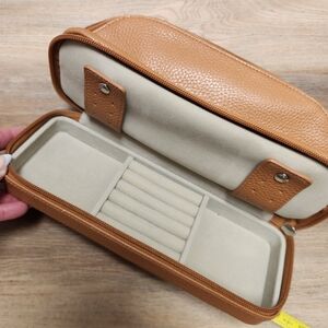 Tan Leather Women's Cosmetic & Jewelry Case